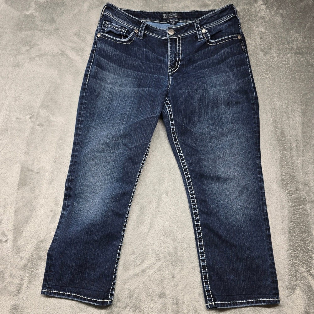 Silver Jeans Co Suki Mid Rise Capri Womens 16 Dark Wash Thick Stitch Denim